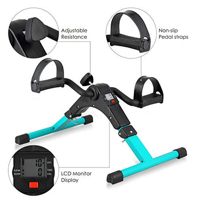 Folding Pedal Exerciser, Mini Exercise Bike Under Desk Bike - color: Green