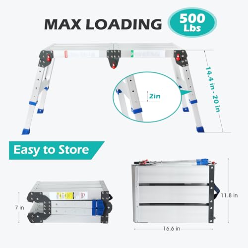 LEADALLWAY Work Platform Aluminum Portable Step Stool 33“Lx12”W x20“H