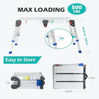 LEADALLWAY Work Platform Aluminum Portable Step Stool 33“Lx12”W x20“H