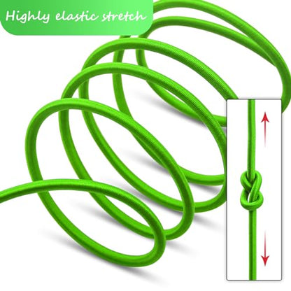 1/8" Bungee Shock Cords with Hooks,65 Feet Elastic Nylon Cords Kayak Stretch String Rope for Bikes,Tie Downs,Boating,Camping,Sunshades,Fitness and Outdoor Enthusiasts (1/4 inch x 32 Ft, Neon Green) - size: 1/4 inch x 32 Ft, Neon Green