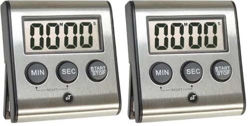Elegant Digital Kitchen Timer Stainless Steel - Loud Alarm - Model eT-23 (Pack of 2) - size: eT-23 (Pack of 2)