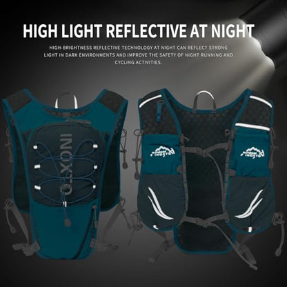 IX INOXTO Running Vest for Women Men, Adjustable Chest Straps Running Hydration Vest with 500ml Soft Flask, Lightweight Breathable Reflective Hydration Backpack for Hiking - color: blue with 500ml