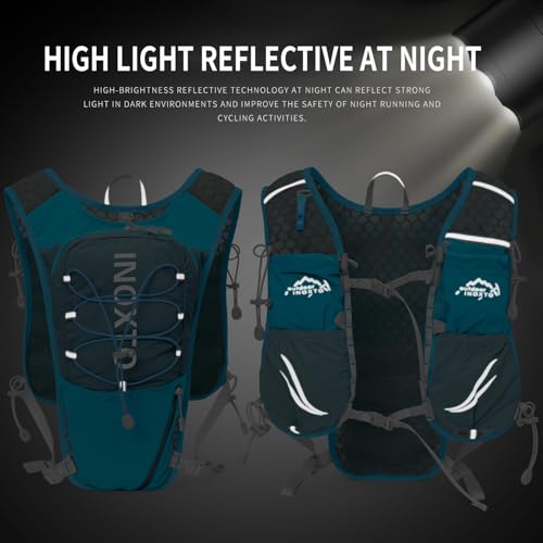 IX INOXTO Running Vest for Women Men, Adjustable Chest Straps Running Hydration Vest with 500ml Soft Flask, Lightweight Breathable Reflective Hydration Backpack for Hiking - color: blue with 500ml