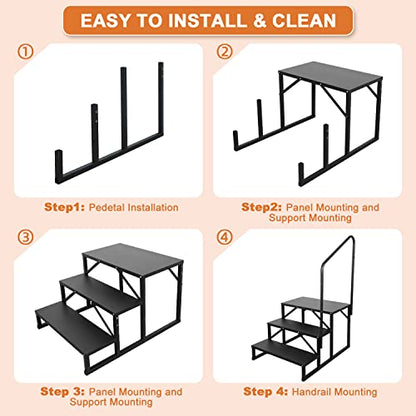 3 Step RV Stairs, Hot Tub Steps, Outdoor Spa Step Ladder with Handrail,Portable Economy 5th Wheel Stair for Travel Trailer, Motor Home, Camper and Porch with Non-Skid Tapes - size: RV Stairs - 3 Step with Single Handrail