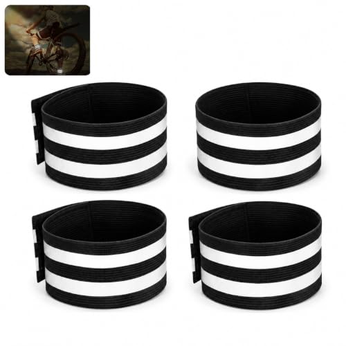 4 PCS Reflective Leg Bands for Cycling, Adjustable High Visibility Ankle Straps, Lightweight Night Riding Safety Gear, Universal for Running Walking Cycling Outdoor Sports (Black) - color: Black