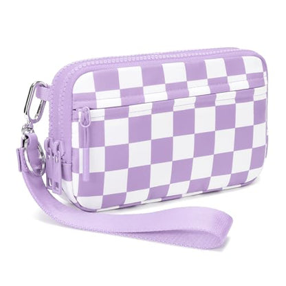 FODOKO Wristlet wallets for Women RFID crossbody bags with 4 Zippers - color: Light Purple