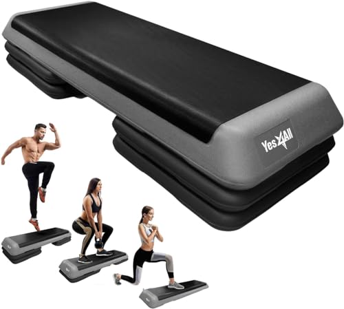 Yes4All Aerobic Exercise Step Platform, Exercise Stepper with Risers for Cardio and Strength Training, Workout Stepper for Home Gym - color: B. Gray/Black