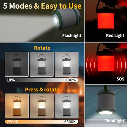Rechargeable Camping Lantern, 230h Runtime Camping Light with 5Modes