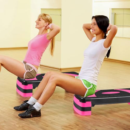 Non-Slip 31 Inch Aerobic Exercise Step Platform 4"-6"-8" Height Adjustable Risers for Home Gym Cardio Training Fitness Workout Stepper Trainer - color: Pink