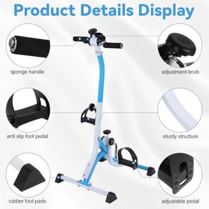 Pedal Exercise Bike for Seniors, Adjustable Resistance Leg & Arm Exerciser with LCD Display, Portable Under Desk Pedal Trainer for Home Fitness, Knee Recovery Workout Equipment