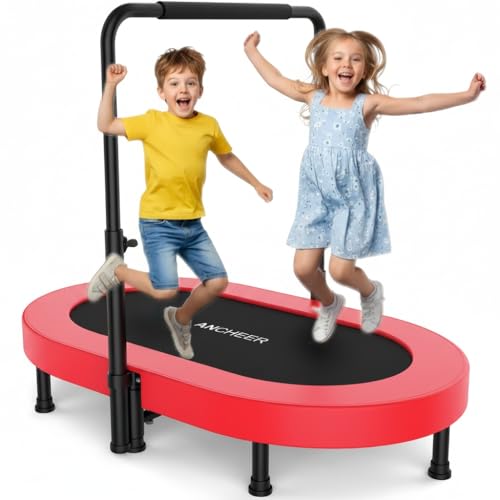 ANCHEER Trampoline for Kids, Toddler Trampoline Indoor Sports and Outdoor Games 56" Kids Rebounder 220LBS Capacity with Adjustable Safety Handrail Foldable Jumper for Boys and Girls - color: Ruby Red