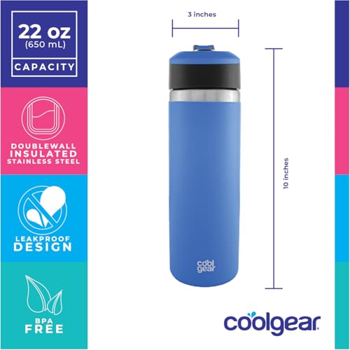 COOL GEAR 2 Pack System Pivot 22oz Stainless Steel Water Bottle | Silicone Tension Strap Water Bottle - Papaya/Blue - color: Papaya/Blue