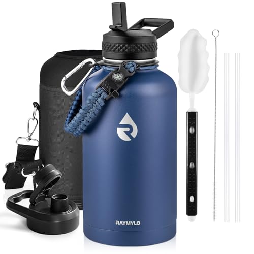 RAYMYLO Insulated Water Bottle 64 oz, Triple Wall Vacuum Stainless Steel - color: Dark Blue, size: 64 Ounces