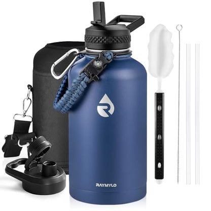 RAYMYLO Insulated Water Bottle 64 oz, Triple Wall Vacuum Stainless Steel - color: Dark Blue, size: 64 Ounces