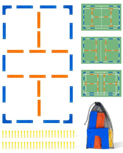 Court Lines Marker Set, 24 Boundary Markers with 48 Ground Stakes, Indoor/Outdoor Temporary Field Marking Kit for Backyard Games, Agility Drills, Dodgeball, Badminton and Pickleball Practice