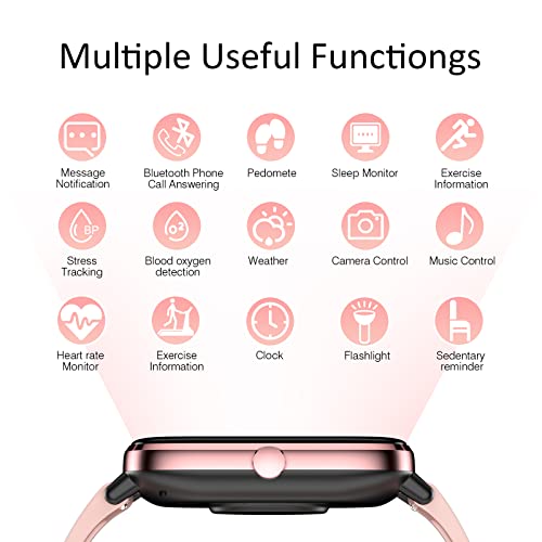 Smartwatch for Women - Call, Fitness Tracker, Heart Rate & Sleep Monitor, 1.69" Touch Screen, Waterproof - For Android & iPhone, Pink - color: Pink