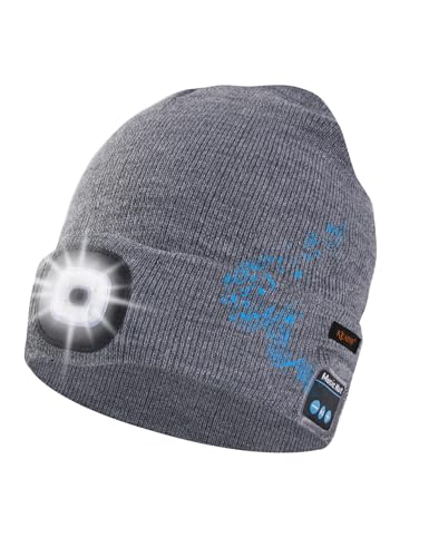 Keains Bluetooth Beanie with LED Light, Gifts for Men Women Dad Husband Him - color: Grey