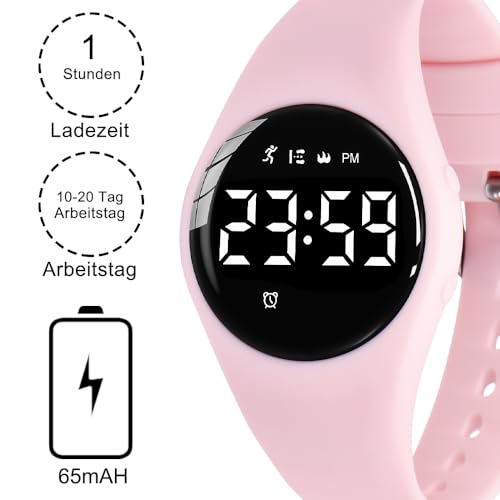 Kids Watches for Girls Boys Digital Sport Watch with Step Counter Pedometer Vibration Alarm Clock, No App Waterproof Fitness Tracker Kids Watch Boys Girls Teens Students Ages 5-16 - color: 102-F-Pink