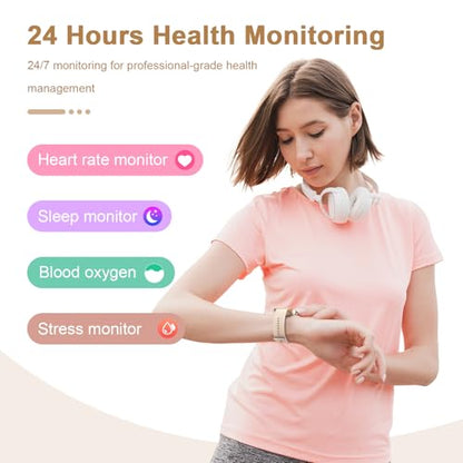 Smart Watch for Men Women Compatible with iPhone Samsung Android Phone 1.69 inch Full Touch Screen IP68 Waterproof Bluetooh Fitness Tracker Heart Rate/Sleep Monitor (Gold) - color: gold