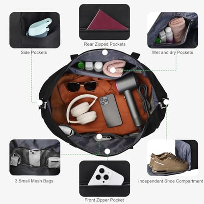 Carry On Luggage 22x14x9 Airline Approved, 65L Gym Duffle Bag for Travel - color: Black, size: 65L