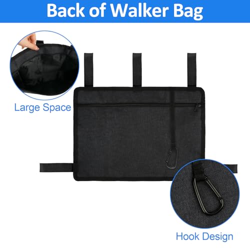 Walker Bag Basket with Cup Holder for Folding Walker Accessories - color: Black