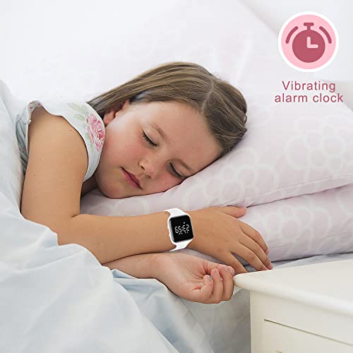Kids Watches for Girls Boys Digital Sport Watch with Step Counter Pedometer Vibration Alarm Clock, No App Waterproof Fitness Tracker Kids Watch Boys Girls Teens Students Ages 5-16 - color: 004-E-White