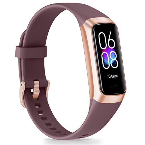 Fitness Tracker with 24/7 Heart Rate Blood Pressure, Activity Trackers Sleep Monitor IP68 Waterproof, 1.10" AMOLED Touch Screen Calorie Step Counter Pedometer for Women Men - color: bordeaux