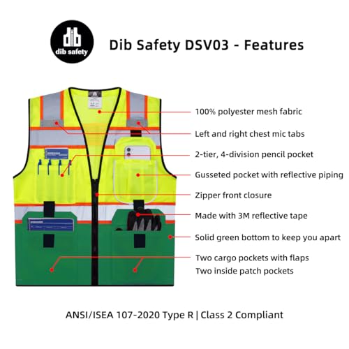 Dib Safety Reflective Safety Vest Made with 3M Tape, Yellow and Green L - color: Yellow & Green, size: Large