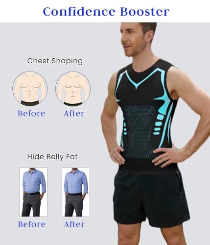 Compression Shirt Men Slimming Body Shaper Vest Crewneck Workout Tank Top - color: Black, size: Small