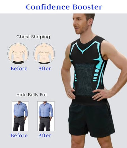 Compression Shirt Men Slimming Body Shaper Vest Crewneck Workout Tank Top - color: Black, size: Small
