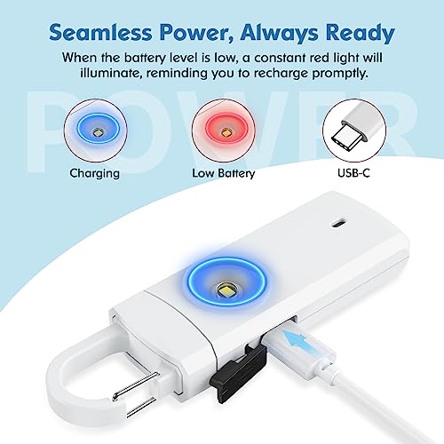 Rechargeable Personal Alarm for Women - Christmas Birthday Gifts for Women, Daughter, College Student, Teen Girl, Elders, Kids, Siren Alarm, USB Charging, White - color: White