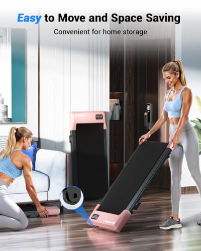 DeerRun Under Desk Walking Pad Treadmill for Home Office & Small Spaces, 6% Manual Incline, 0.6–3.8 MPH Walking Speed, 2.5 HP, 300 lb Capacity, App & Remote Control - color: Rose Pink
