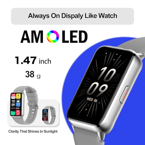 Fitness Tracker (Answer/Make Calls), Smart Watch for Women Men, with 1.47″ AMOLED Always-On Display, 24/7 Heart Rate, Sleep Tracking, 110+ Sport Modes, Waterproof, Compatible for Android Phone - color: Silver