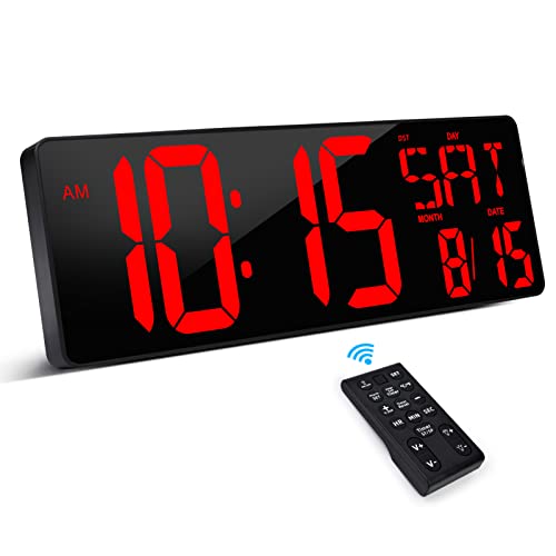 XREXS 17.2 Inch Large Digital Wall Clock with Remote Control - color: Red