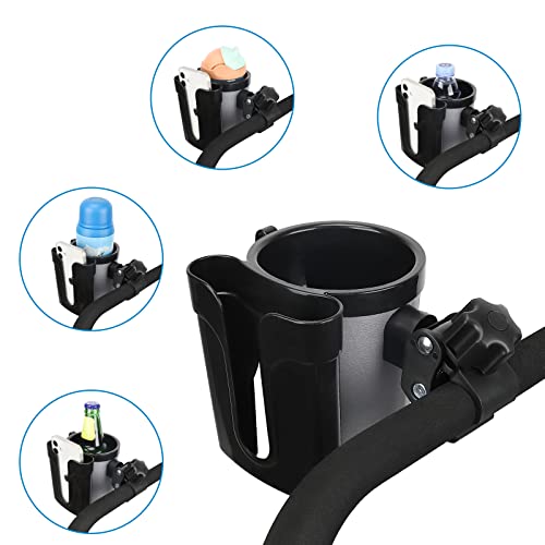 Accmor Stroller Cup Holder with Phone Keys Holder, 3-in-1 Universal Cup Holder, Drinks Bottle Holder for Stroller, Bike, Wheelchair, Walker, Scooter - color: Black Grey