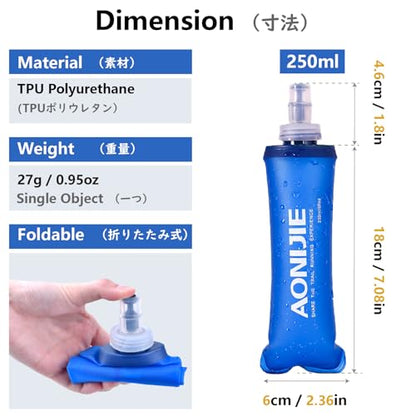 JEELAD Soft Folding Water Bottles TPU Collapsible Flask Hydration Pack Ideal for Running Hiking Cycling Outdoor - color: 250ml / 8.5oz - Pack of 2