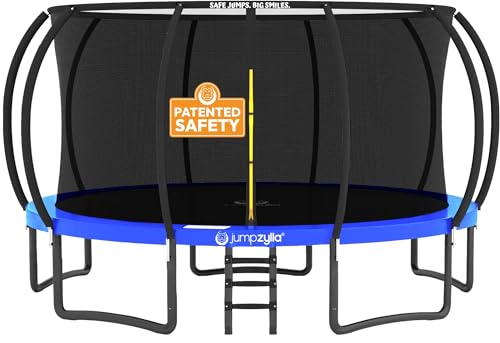 Jumpzylla Outdoor Trampoline with Net for Kids 8FT 10FT 12FT 14FT 15FT 16FT - color: Blue, size: 16FT