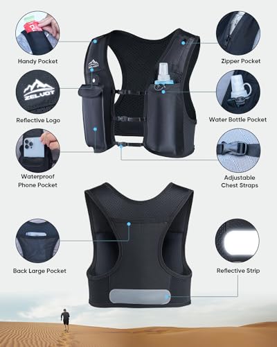 Zelvot Running Vest for Women Men, Touchscreen Phone Pocket - color: Black, size: Medium-Large