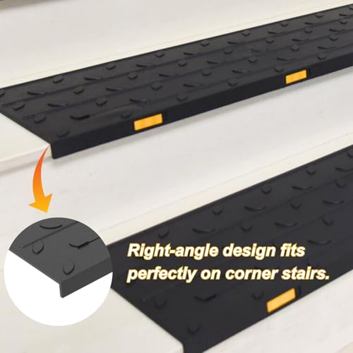 Heavy-Duty Slip-Resistant Stair Treads with Reflective Safety Strips - Universal Fit Rubber Mats for Indoor/Outdoor Stairs, Noise Reduction & Fall Prevention (5)