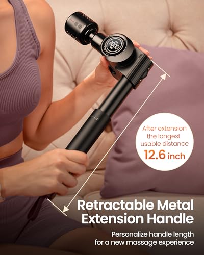 NAPRE Massage Gun with Heat and Cold Head,Deep Tissue Percussion Back Massager for Muscle/Neck/Body Pain Relief with Long Extension Retractable Handle,32-Speeds,Foldable with 5 Adjustable Angles - color: Gloss Black