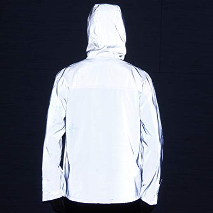 LZLRUN Mens Fully Reflective Jacket Outdoor Windbreaker Running Coat - size: Medium