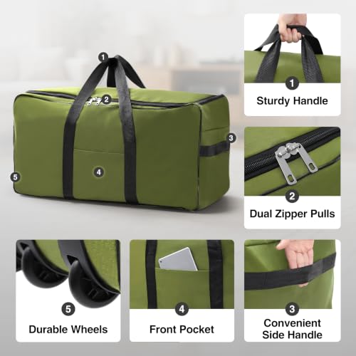 REDCAMP 85L/120L/140L Foldable Duffle Bag with Wheels, Large Travel Duffel Bag - color: Green