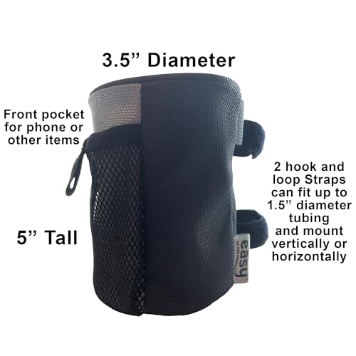 Easy Drink Holder with Small Pouch, No Tools Mount for Walkers, Wheelchairs