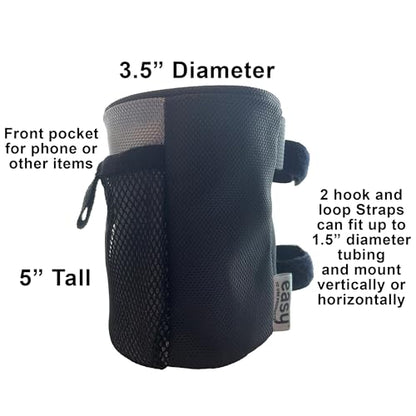 Easy Drink Holder with Small Pouch, No Tools Mount for Walkers, Wheelchairs