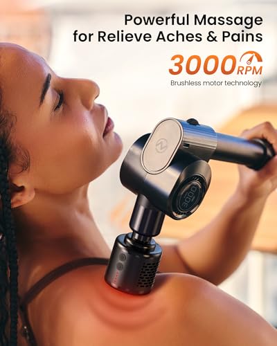 NAPRE Massage Gun with Heat and Cold Head,Deep Tissue Percussion Back Massager for Muscle/Neck/Body Pain Relief with Long Extension Retractable Handle,32-Speeds,Foldable with 5 Adjustable Angles - color: Gloss Black