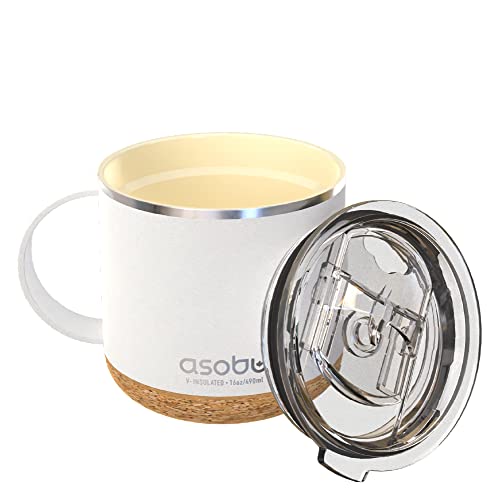 asobu Infinite Stainless Steel Insulated Coffee Mug with Inner Ceramic Coating and Cork Coaster 16 Ounce (White) - color: White, style: INFINITE MUG