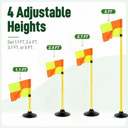 4 Set Soccer Corner Flags, 5 FT Adjustable Poles, Rubber Bases