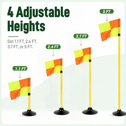 4 Set Soccer Corner Flags, 5 FT Adjustable Poles, Rubber Bases