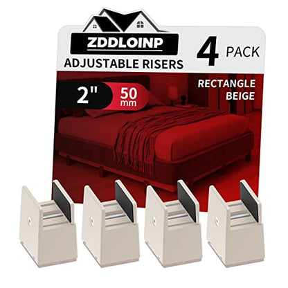 Bed Risers 2 Inch with Adjustable Screw Clamp, 4 Pack, Beige - color: Beige, size: 2'', Fits Furniture Frame Below 1.5"