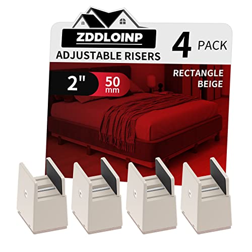 Bed Risers 2 Inch with Adjustable Screw Clamp, 4 Pack, Beige - color: Beige, size: 2'', Fits Furniture Frame Below 1.5"